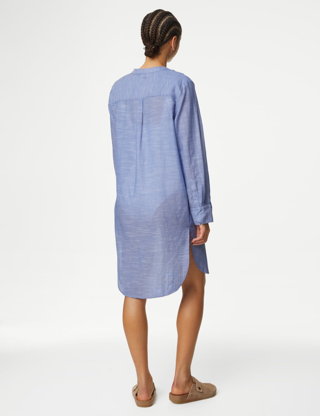 Pure Cotton Collarless Beach Cover Up Shirt M&S Collection M&S