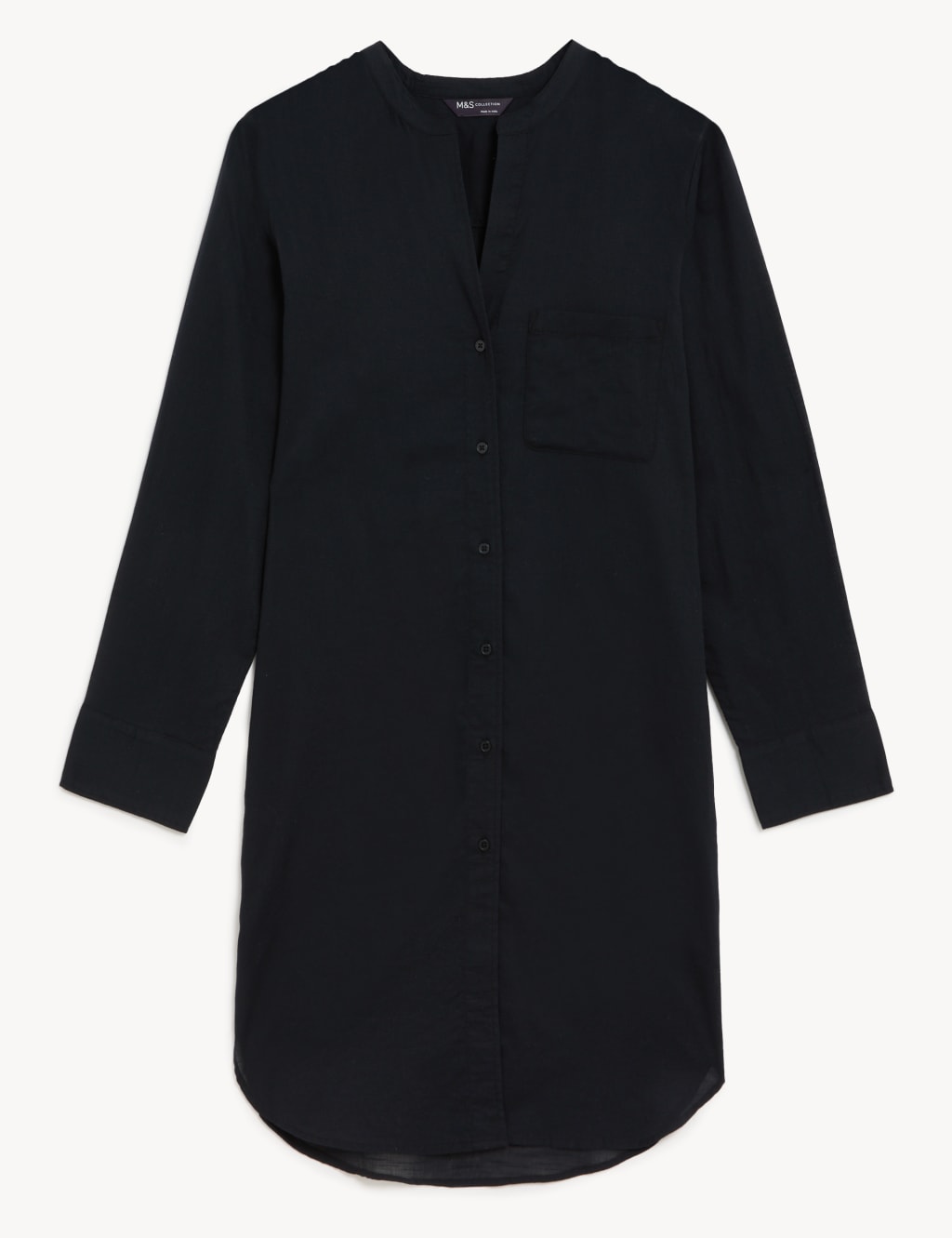 Pure Cotton Collarless Beach Cover Up Shirt M&S Collection M&S