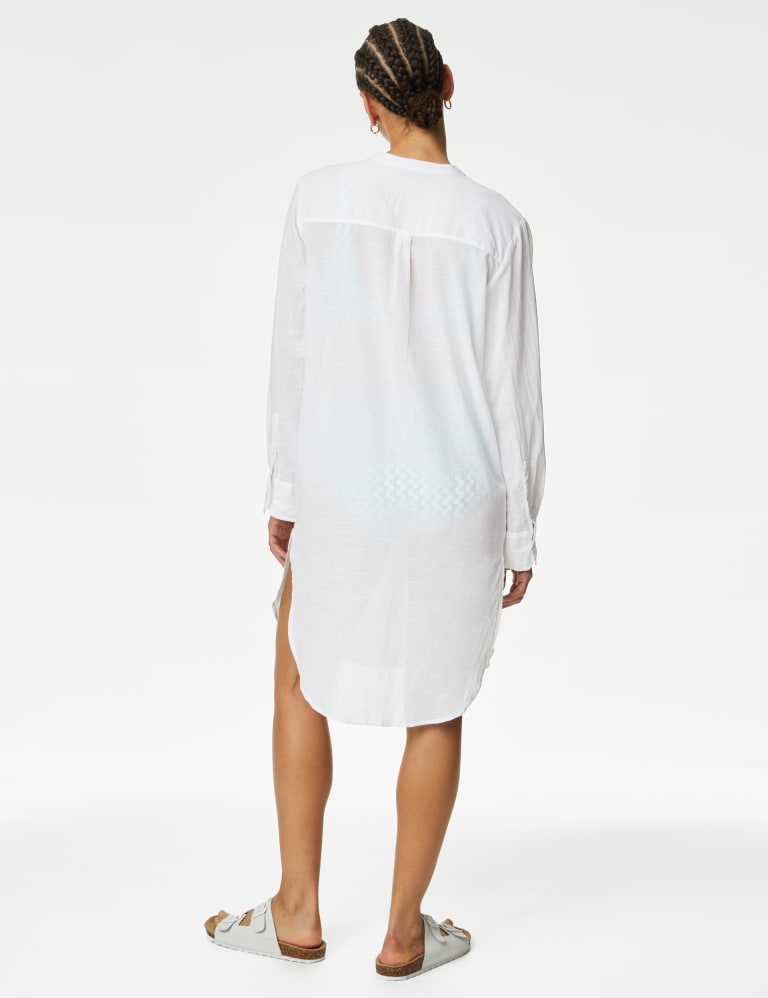 Pure Cotton Collarless Beach Cover Up Shirt 5 of 5