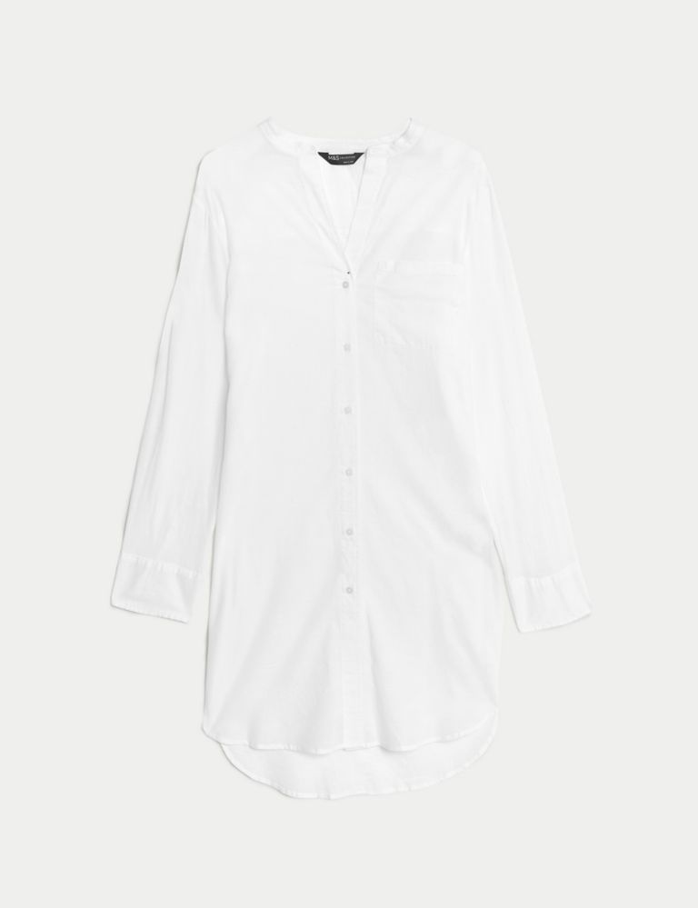 Pure Cotton Collarless Beach Cover Up Shirt 2 of 5