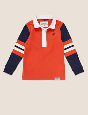Pure Cotton Colour Block Arm Rugby Top (2-7 Yrs) Image 2 of 4