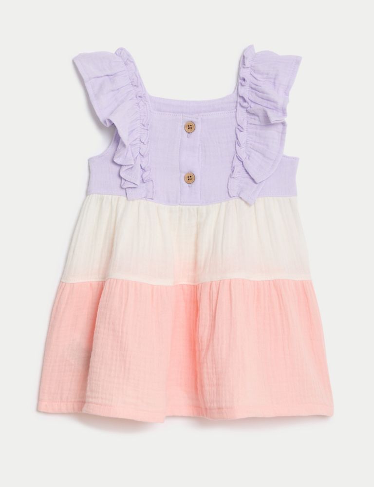 Pure Cotton Colour Block Frill Dress (0-3 Yrs) 2 of 3