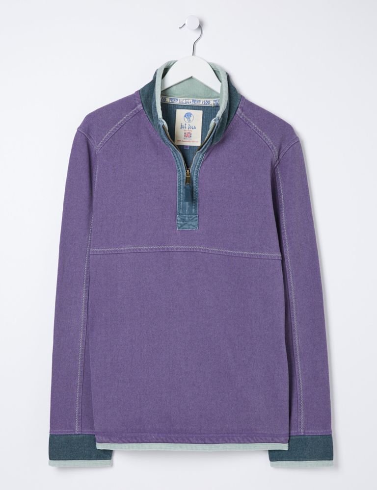 Pure Cotton Colour Block Half Zip Sweatshirt 2 of 4