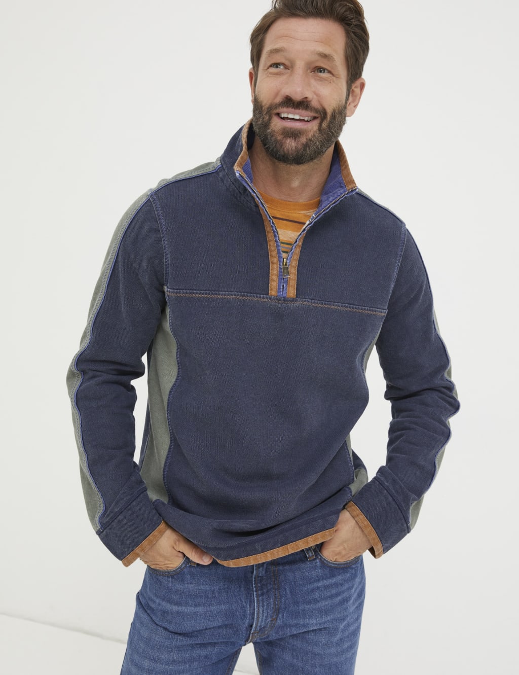 Pure Cotton Colour Block Half Zip Sweatshirt 3 of 5