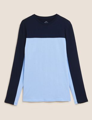 Pure Cotton Colour Block Long Sleeve T-Shirt Image 2 of 4