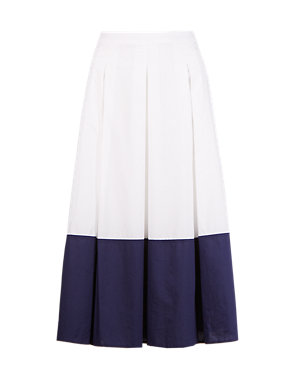 Pure Cotton Colour Block Pleated A-Line Skirt Image 2 of 4