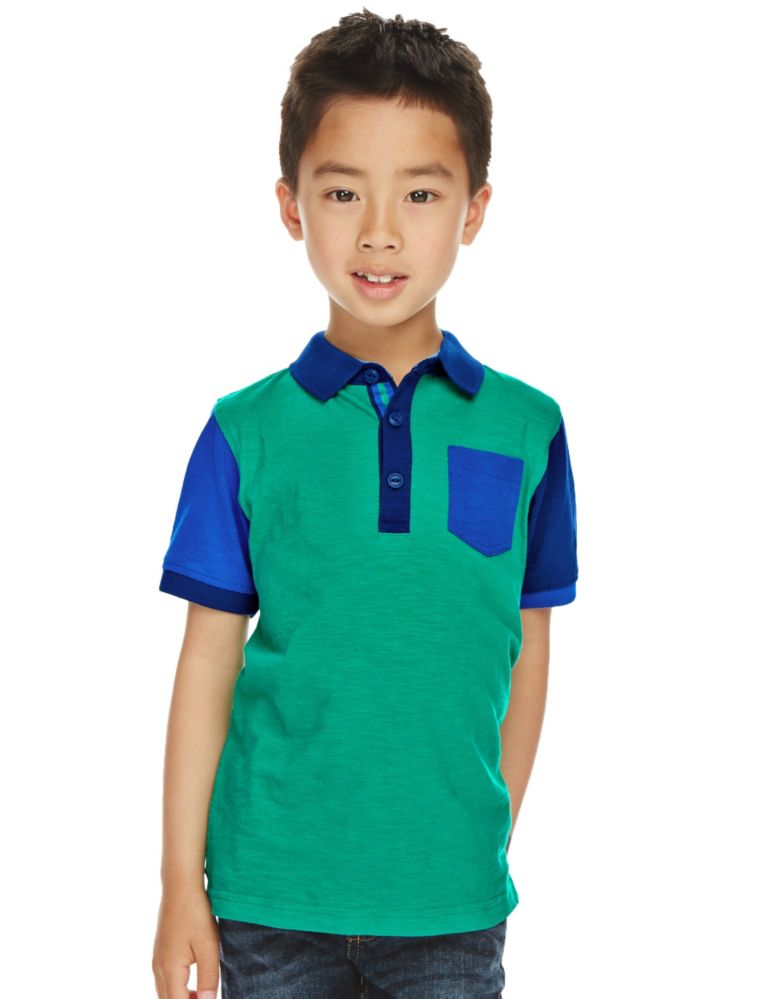 Pure Cotton Colour Block Polo Shirt (1-7 Years) 1 of 4