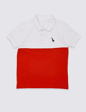 Pure Cotton Colour Block Polo Shirt (3 Months - 7 Years) Image 2 of 4