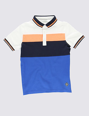 Pure Cotton Colour Block Polo Shirt (5-14 Years) Image 2 of 3