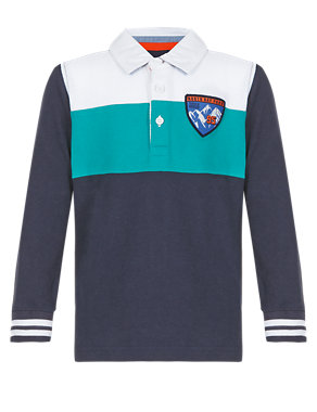 Pure Cotton Colour Block Rugby Top (1-7 Years) Image 2 of 4