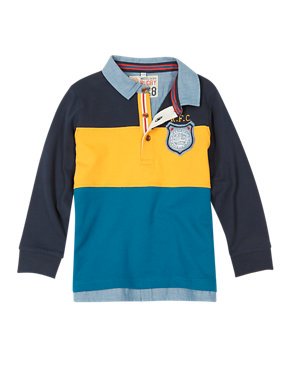 Pure Cotton Colour Block Rugby Top (1-7 Years) Image 2 of 3