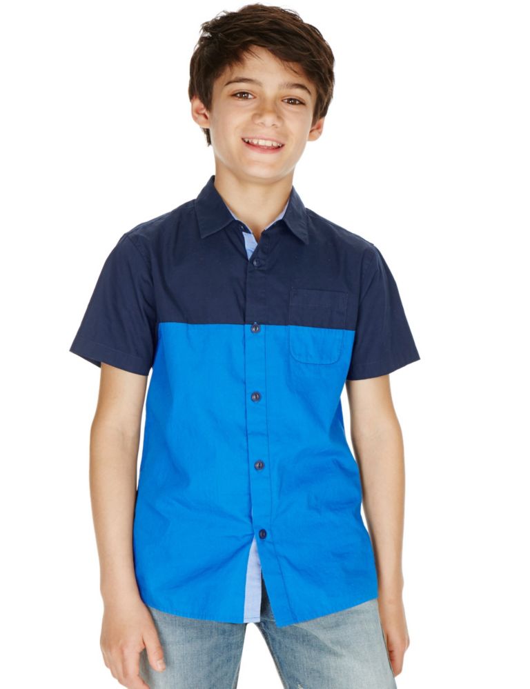 Pure Cotton Colour Block Shirt (5-14 Years) 1 of 3