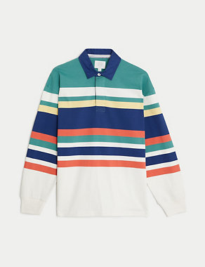 Pure Cotton Colour Block Striped Rugby Shirt Image 2 of 7