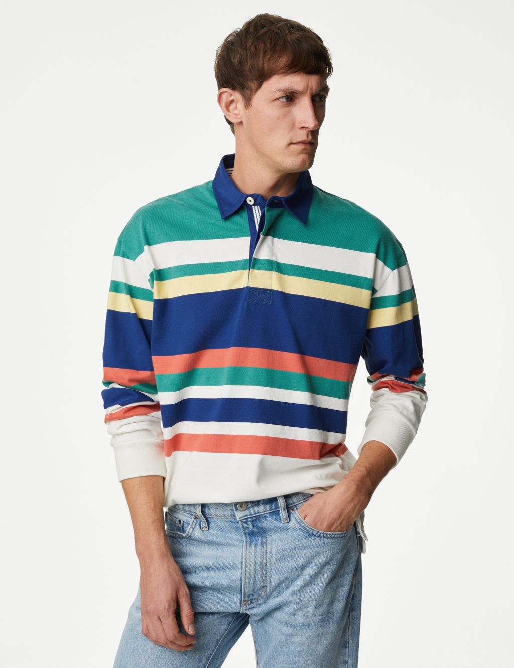 Pure Cotton Colour Block Striped Rugby Shirt 6 of 7