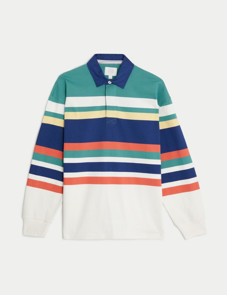 Pure Cotton Colour Block Striped Rugby Shirt 3 of 7