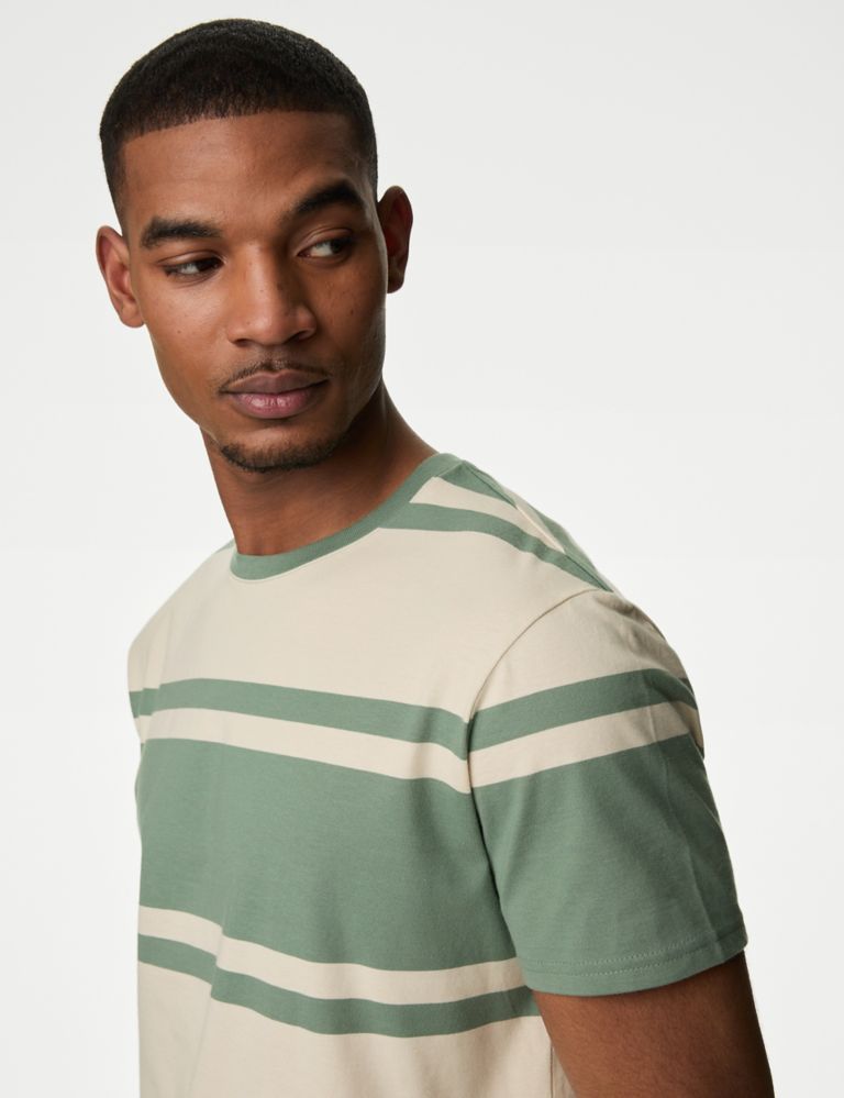 Pure Cotton Colour Block Striped T-Shirt 4 of 5