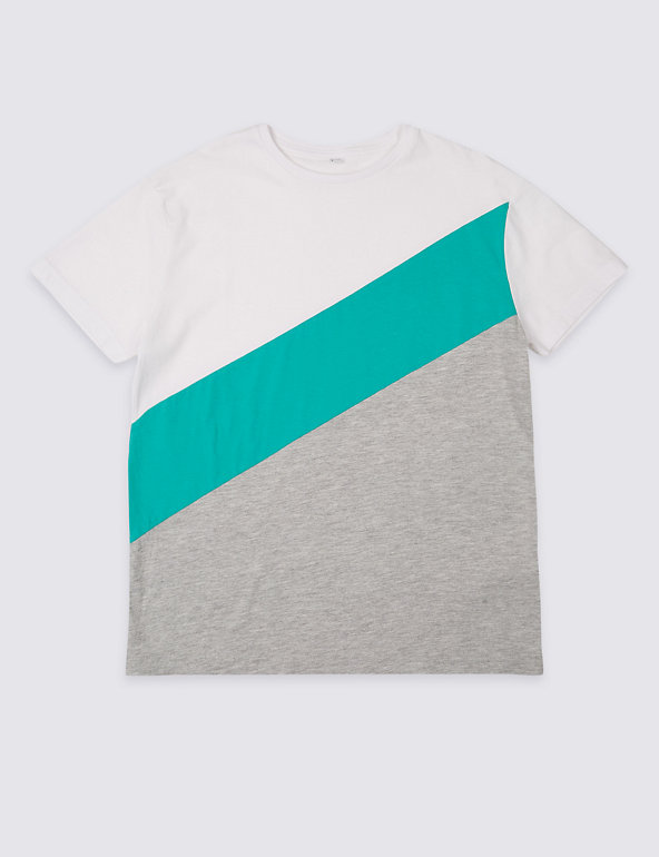 Pure Cotton Colour Block T-Shirt (3-16 Years) Image 1 of 1