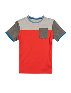 Pure Cotton Colour Block T-Shirt (5-14 Years) Image 2 of 3