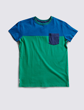 Pure Cotton Colour Block T-Shirt (5-14 Years) Image 2 of 4