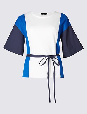 Pure Cotton Colour Block T-Shirt with Belt Image 2 of 5
