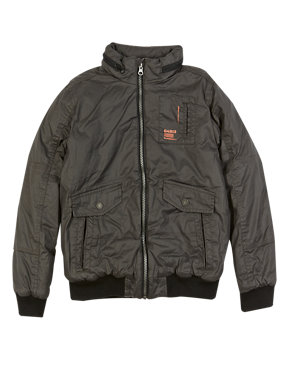 Pure Cotton Concealed Hood Bomber Jacket (5-14 Years) Image 2 of 6