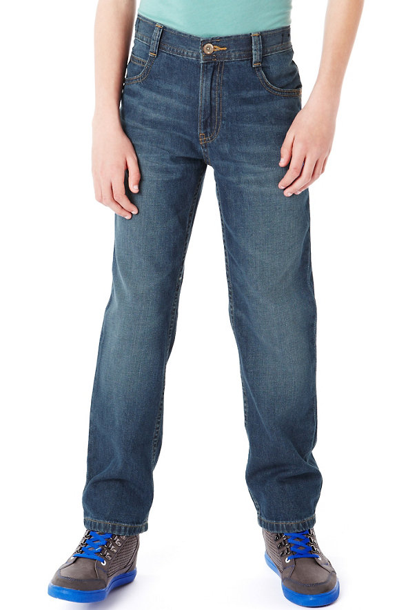 Pure Cotton Contrast Stitch Straight Leg Jeans Image 1 of 1