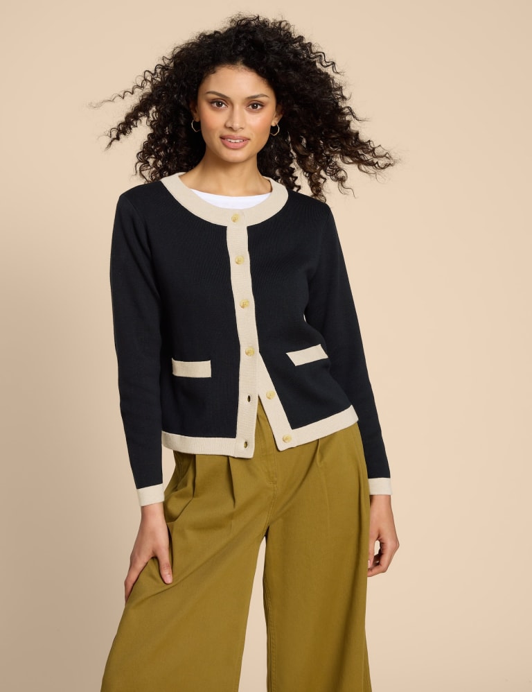 Pure Cotton Contrast Trim Cardigan 1 of 5