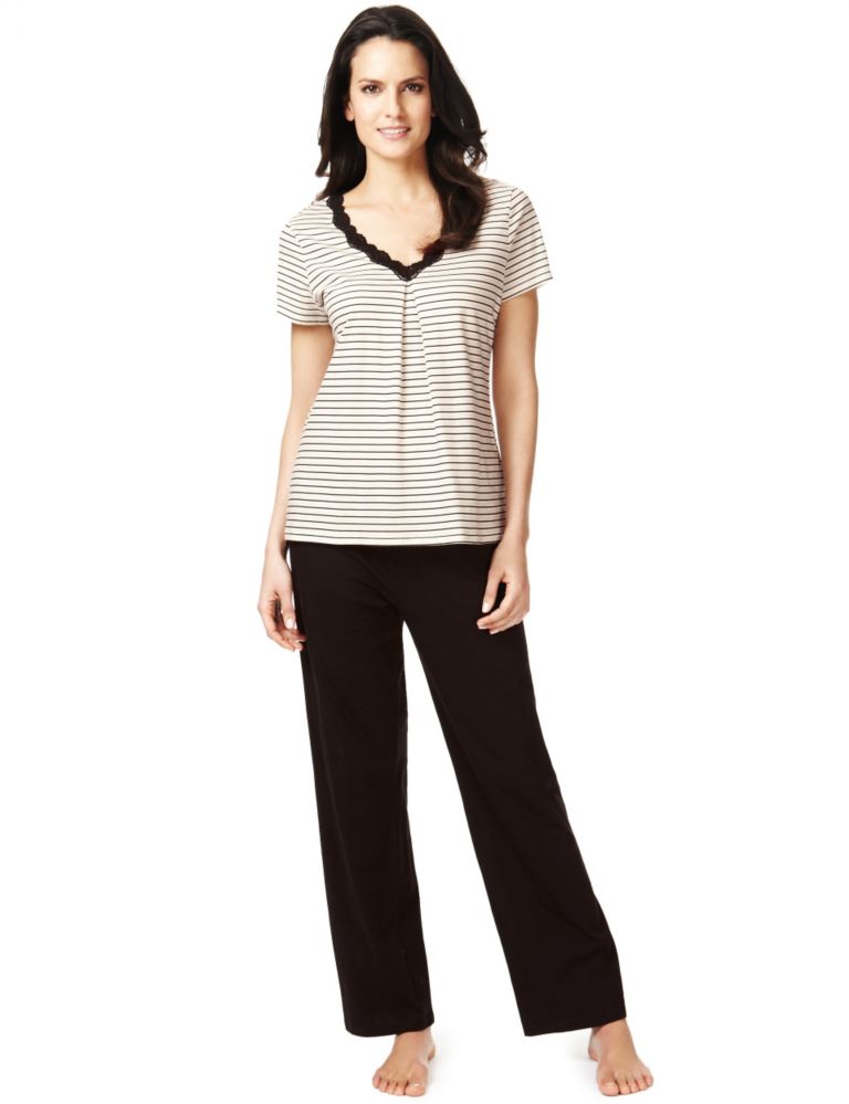 Pure Cotton Cool Comfort™ Monochrome Striped Pyjamas 1 of 5