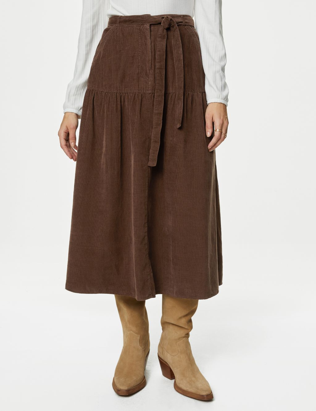 Pure Cotton Cord Midaxi Tiered Skirt | Per Una | M&S