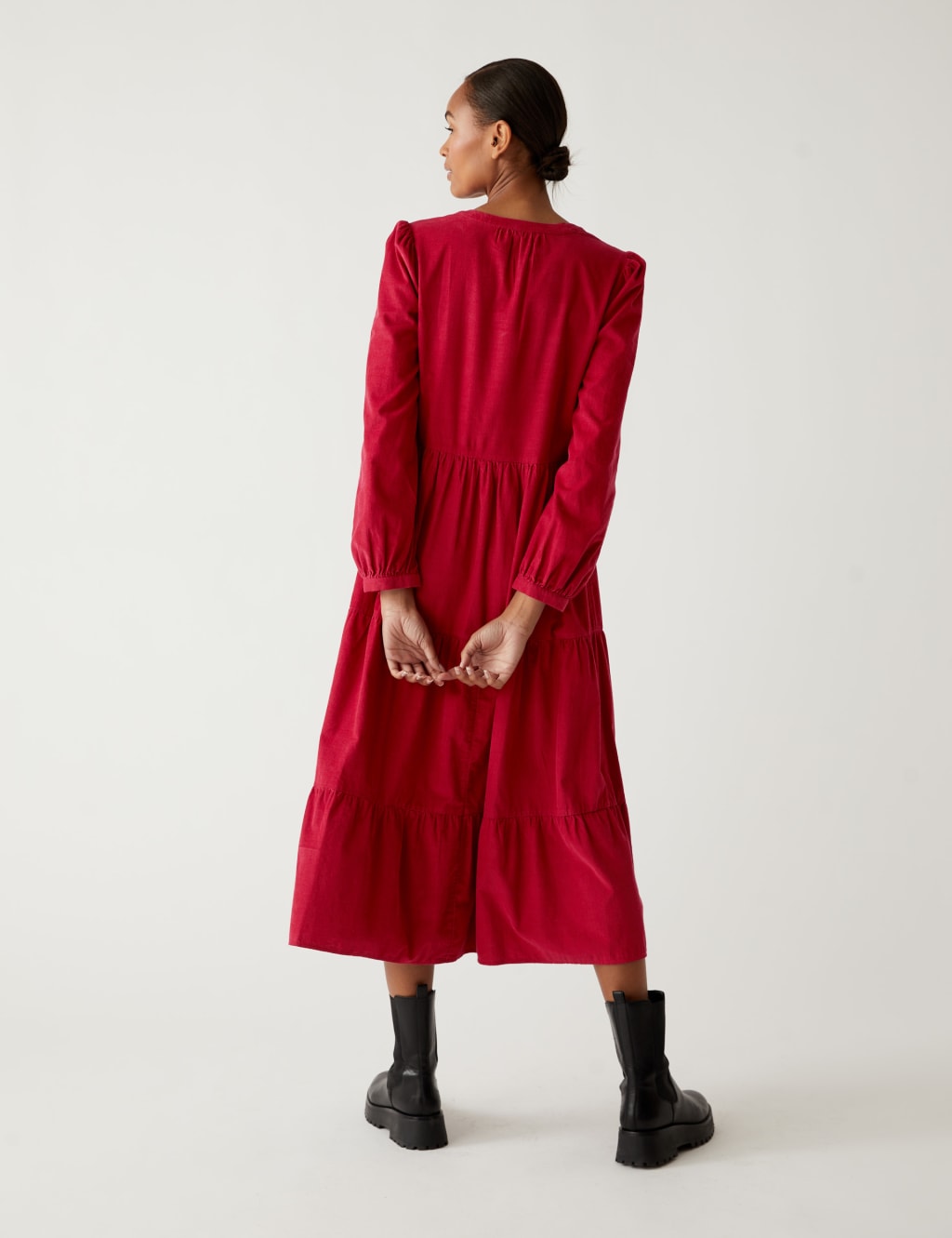 Pure Cotton Cord Midi Tiered Dress M&S Collection M&S