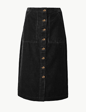 Pure Cotton Corduroy A-Line Midi Skirt Image 2 of 4