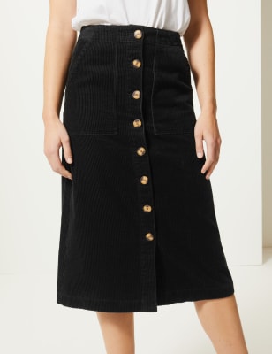 Pure Cotton Corduroy A-Line Midi Skirt