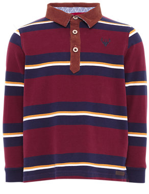 Pure Cotton Corduroy Polo Collar Striped Rugby Top Image 2 of 4