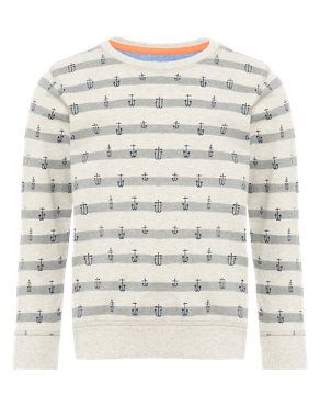 Pure Cotton Crew Neck Anchor Print Sweat Top Image 2 of 4
