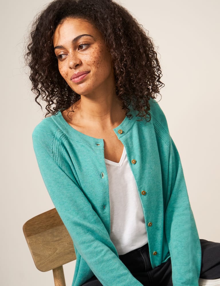 Pure Cotton Crew Neck Button Front Cardigan | White Stuff | Mu0026S