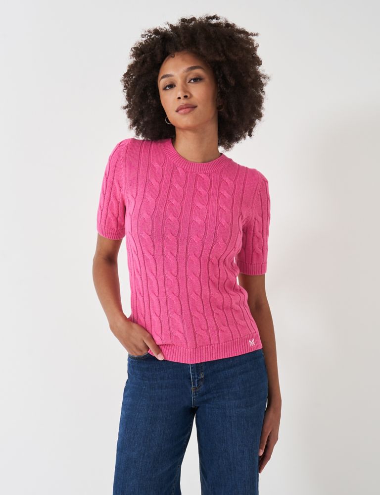 Pure Cotton Crew Neck Cable Knit Top 1 of 5