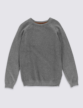 Pure Cotton Crew Neck Jumper (5-14 Years) Image 2 of 3