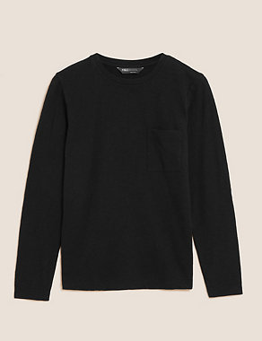 Pure Cotton Crew Neck Long Sleeve Top Image 2 of 5