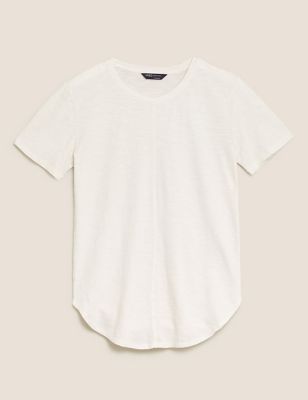 Pure Cotton Crew Neck Longline T-Shirt Image 2 of 4