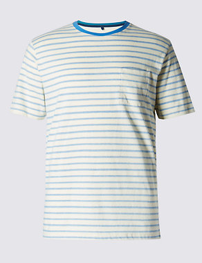 Pure Cotton Crew Neck Striped T-Shirt Image 2 of 3
