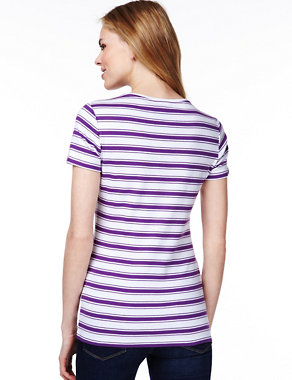 Pure Cotton Crew Neck Striped T-Shirt with Stay New™ Image 2 of 4