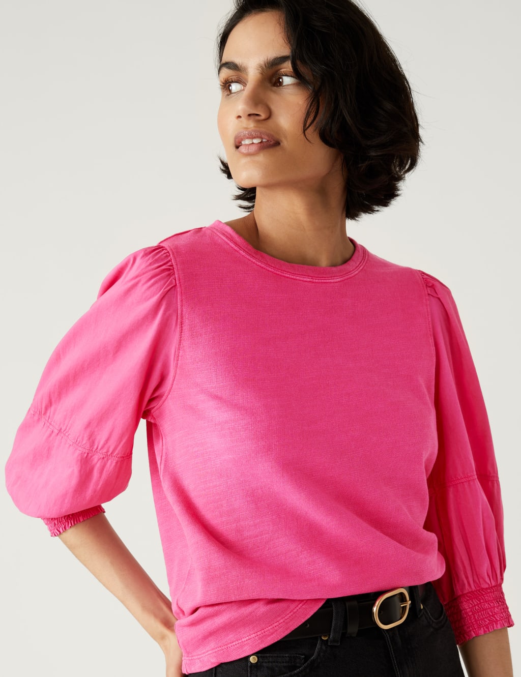 Pure Cotton Crew Neck Volume Sleeve Top | M&S Collection | M&S