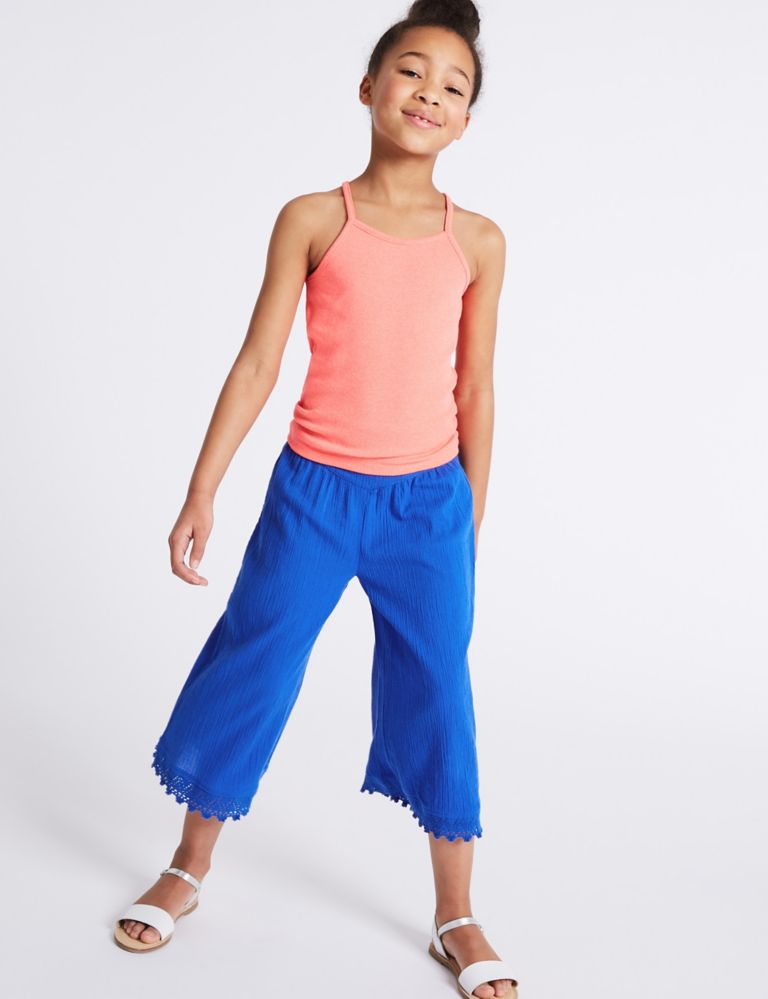 Pure Cotton Crinkle Trousers (3-16 Years) 1 of 4
