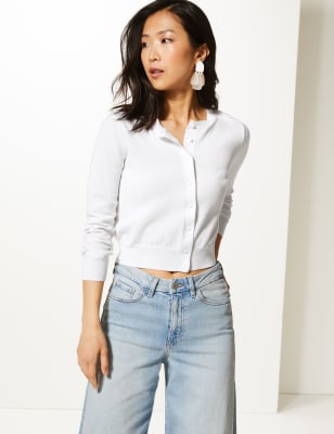 Round neck cropped outlet cardigan