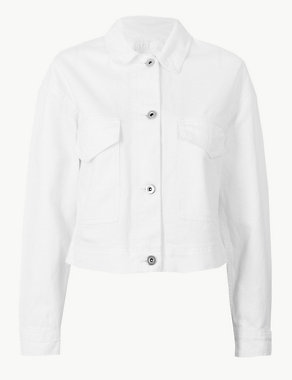 Pure Cotton Cropped Utility Jacket Image 2 of 4