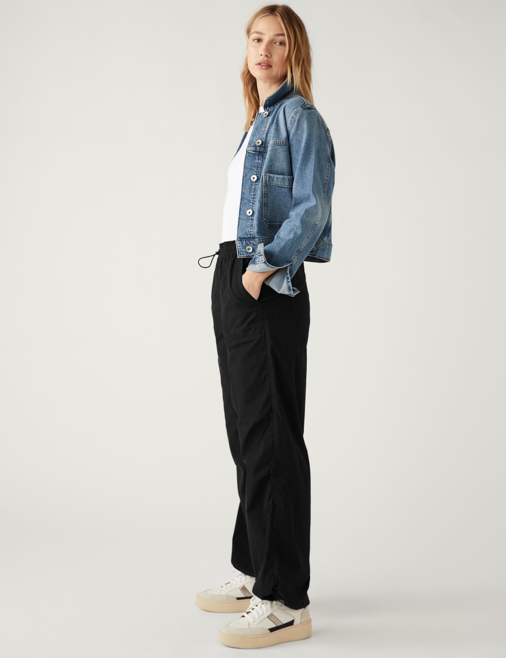 ASOS Weekend Collective parachute cargo pants with pocket in neutral