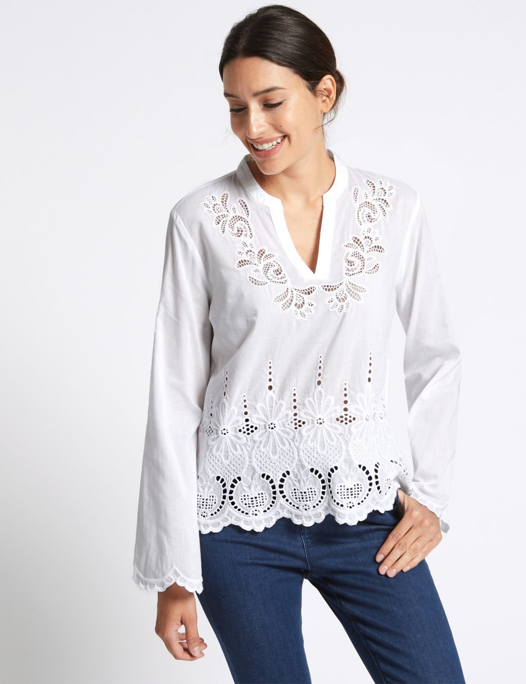 Pure Cotton Cutwork Bell Sleeve Blouse 3 of 5
