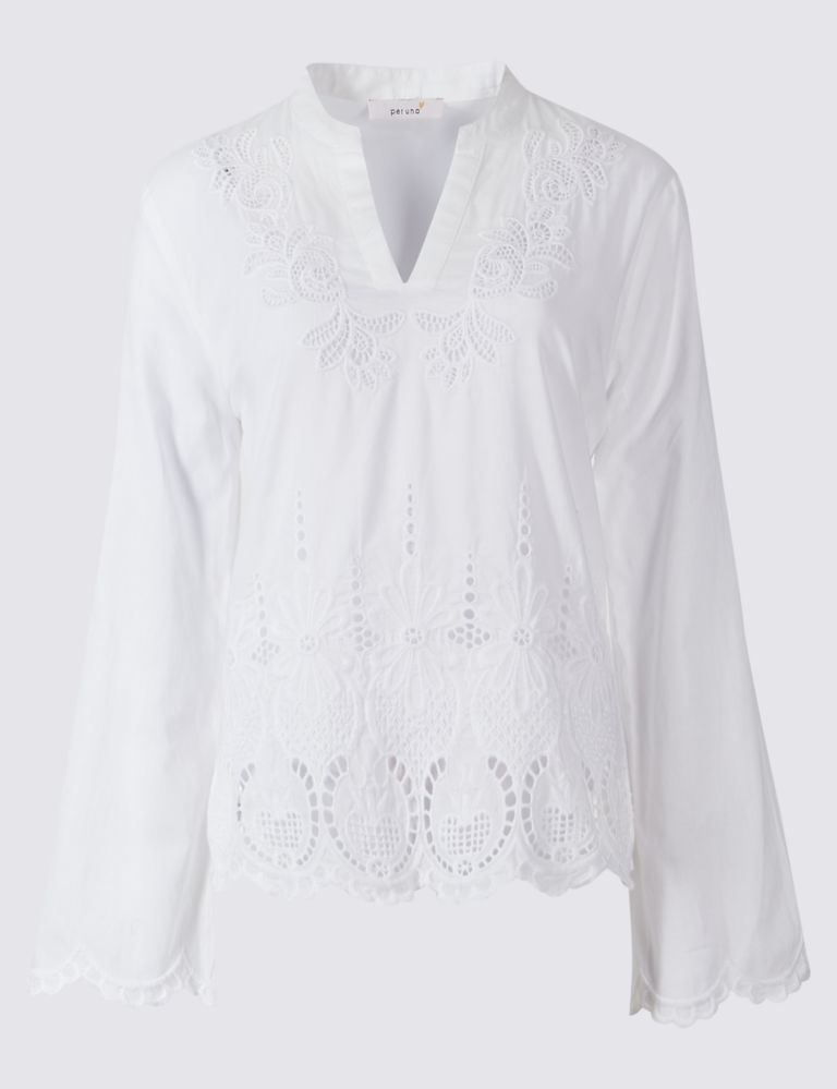 Pure Cotton Cutwork Bell Sleeve Blouse 2 of 5