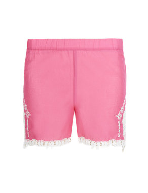 Pure Cotton Cutwork Embroidered Short Pyjama Bottoms Image 2 of 3