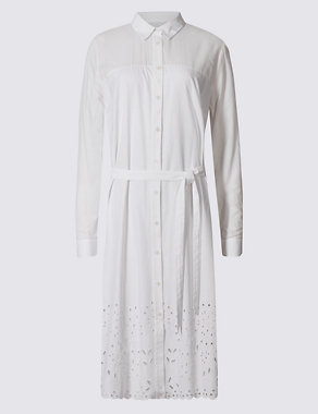 Pure Cotton Cutwork Shirt Dress with Belt Image 2 of 4